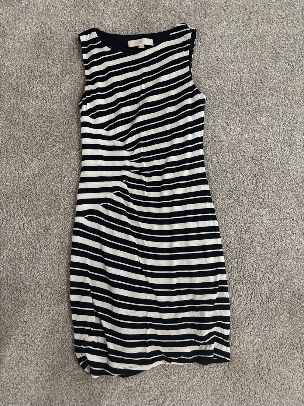 LOFT Black & White Striped Sleeveless Sheath Dress